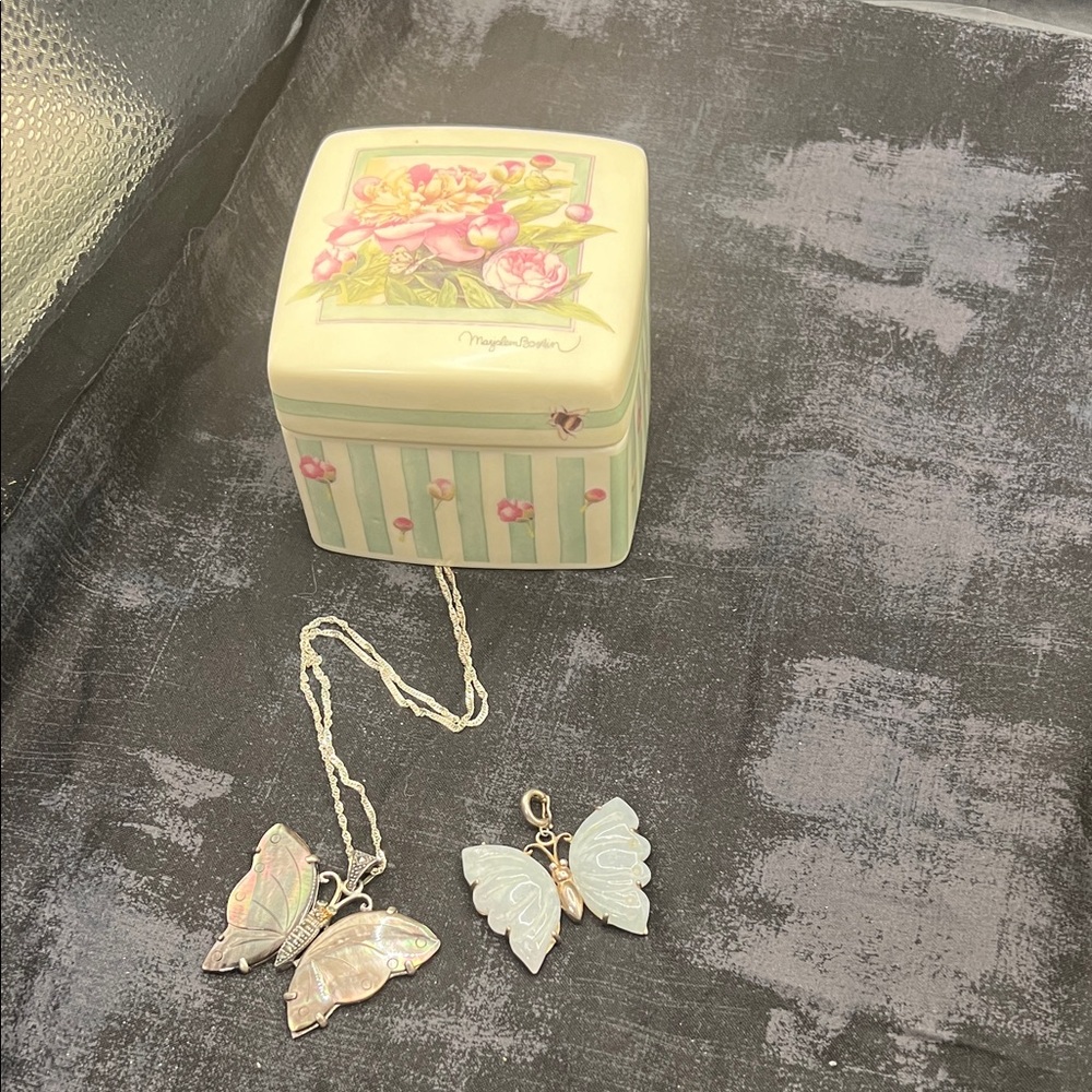 Butterfly Pendant Necklace and Charm Set